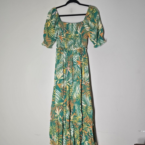 Tropical Leaf Print Maxi Dress Size S Vacation Travel Summer Hawaiian - Picture 5 of 7